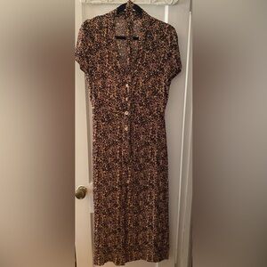 Brown Orange Buttoned Maxi Dress